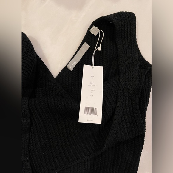 Vince Crossover V-Back Ribbed Tank in Black Scoop Neckline 100% Cotton Large NWT - Picture 6 of 16